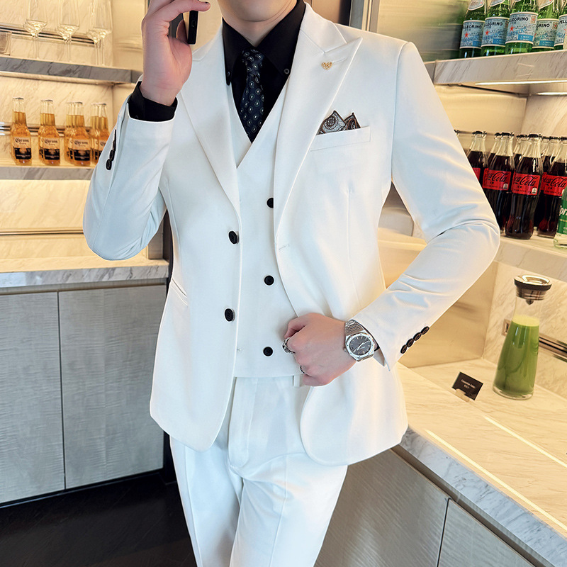 Men'S Formal Dinner Wear - ホワイトメンズスーツ 3 ピース スリムフィット ピークドラペル フォーマル