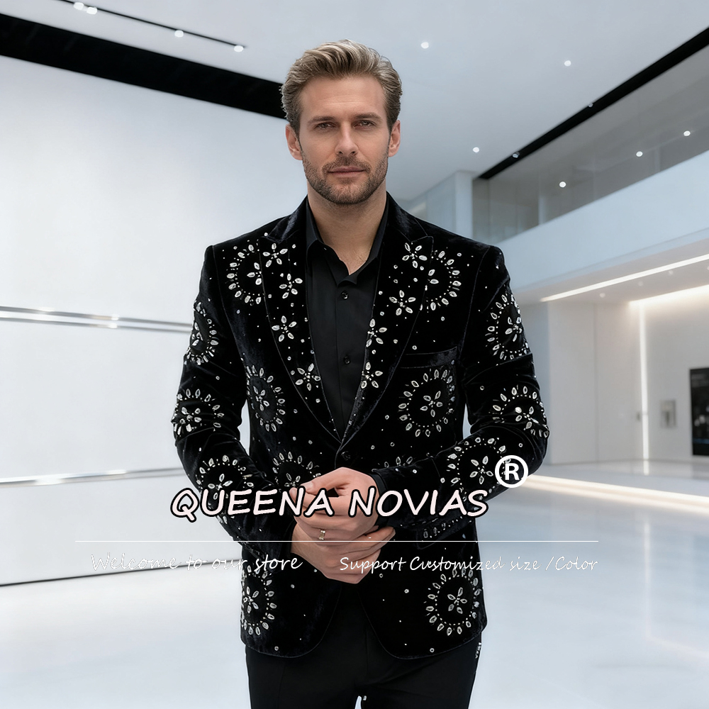 Men'S Formal Dinner Wear - 高級ダイヤモンドストーンスーツ男性用結婚式 2 ピースベルベットウエディングブレザー衣装新郎フォーマルディナーパーティータキシードカスタマイズ
