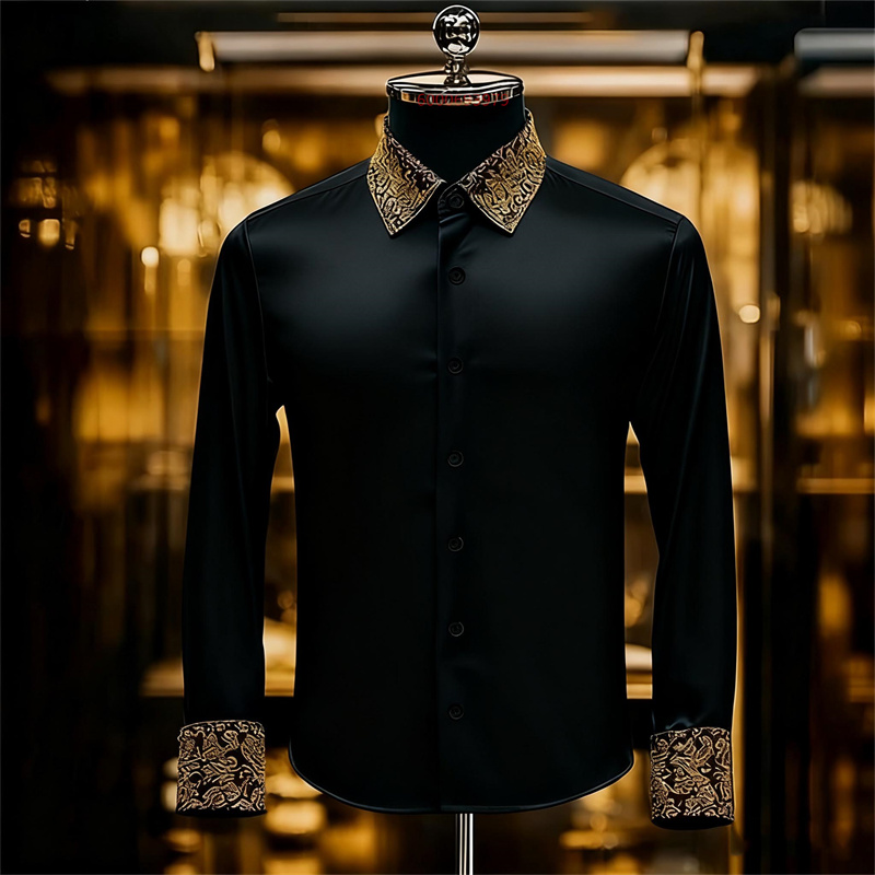 Men Formal Party Wear Shirt - メンズエスニックスタイルの絶妙な花柄シャツ、フォーマルシャツ、長袖レトロバケーション/デイリーウェア秋の襟付きシャツ