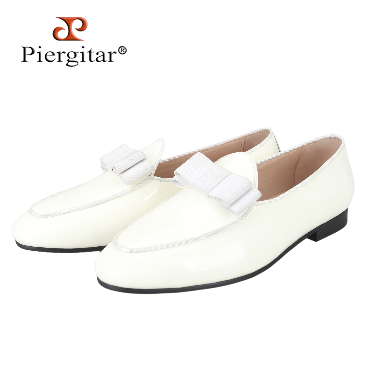 Men'S Formal Wear Bow Ties - Piergitar ホワイト パテントレザー メンズ スリッポン ローファー