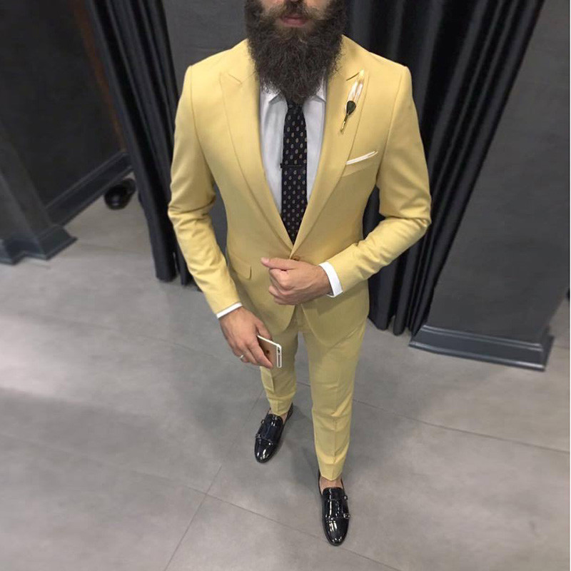 Men'S Formal Dinner Wear - 2025 最新の黄色の男性スーツ結婚式スリムフィットクラシック新郎タキシードフォーマルディナースーツベストマン着用 2 ピース (ブレザー +