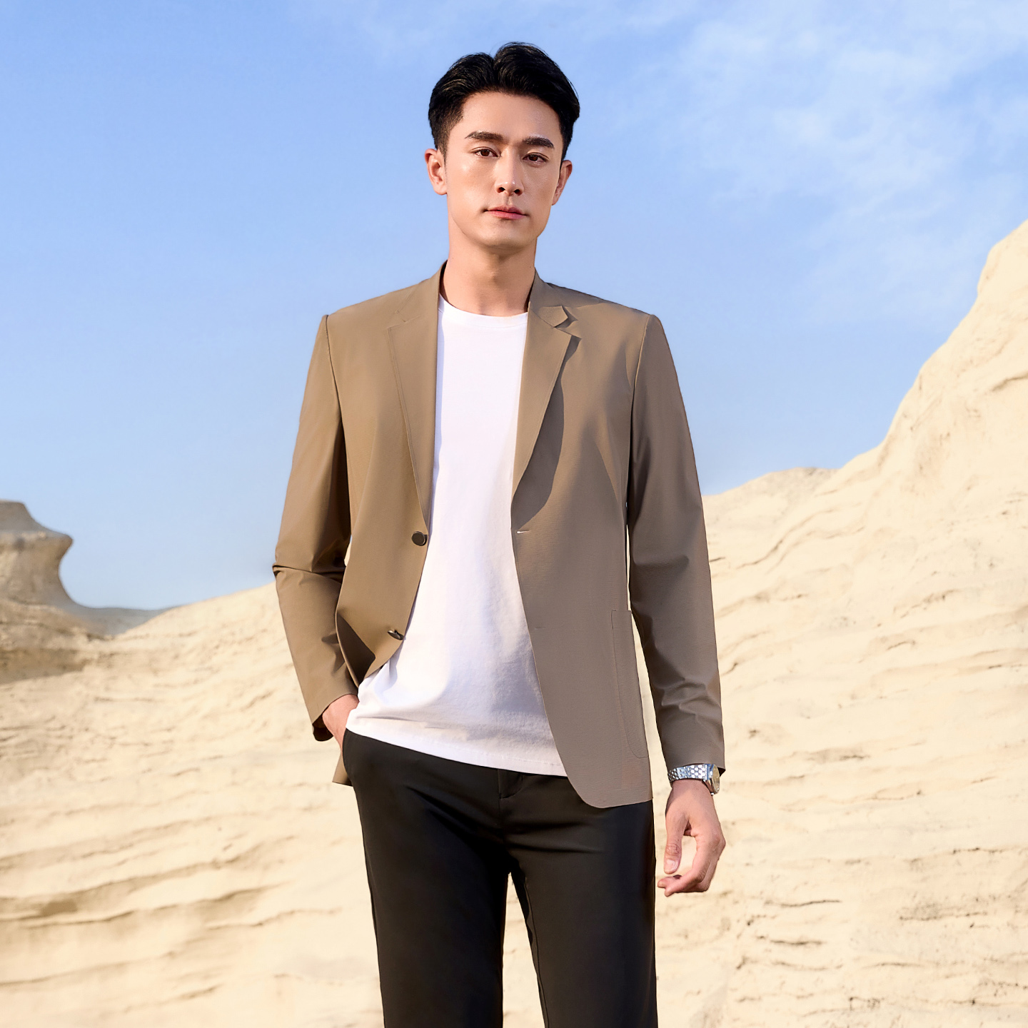 Khaki Formal Wear Men - メンズカジュアルカーキスーツジャケット夏用速乾ウェディング衣装花婿介添人用ファッショナブル軽量フォーマルウェア