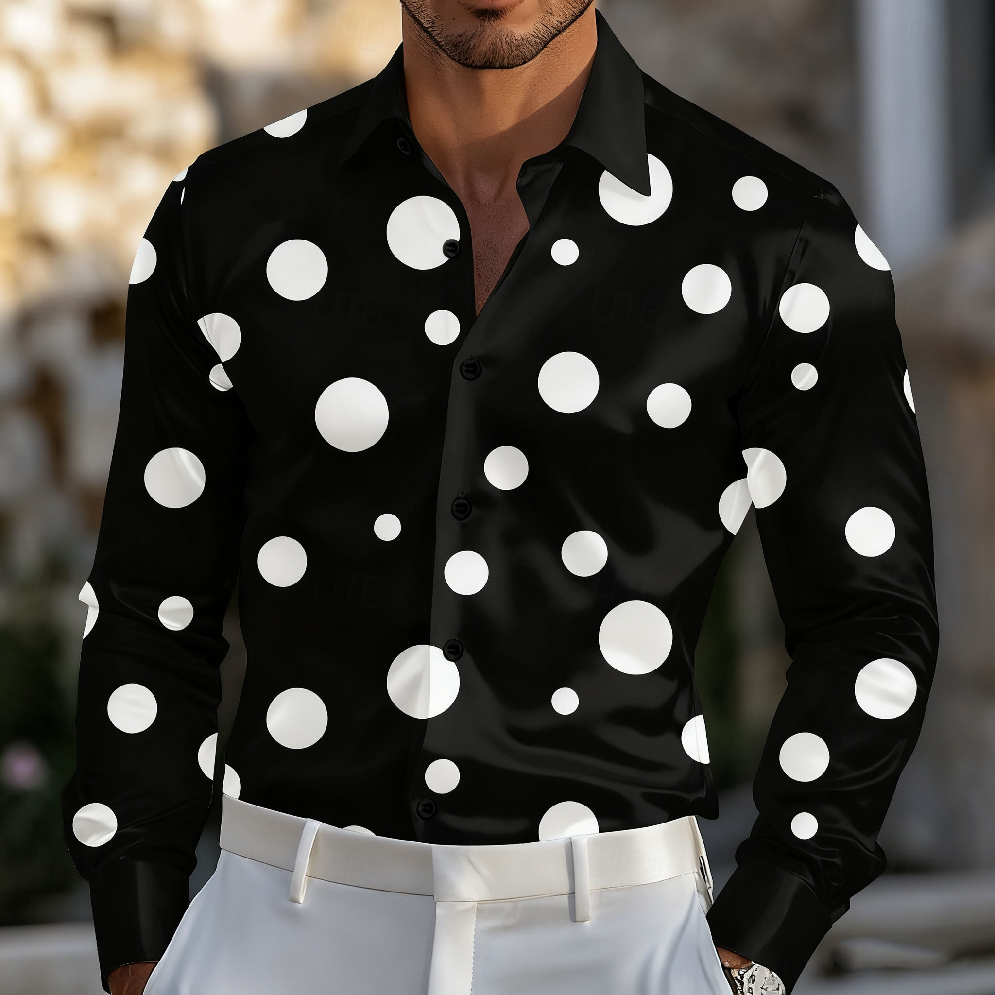 Men Formal Party Wear Shirt - メンズ 幾何学模様 ポルカドット シャツ フォーマルシャツ 長袖