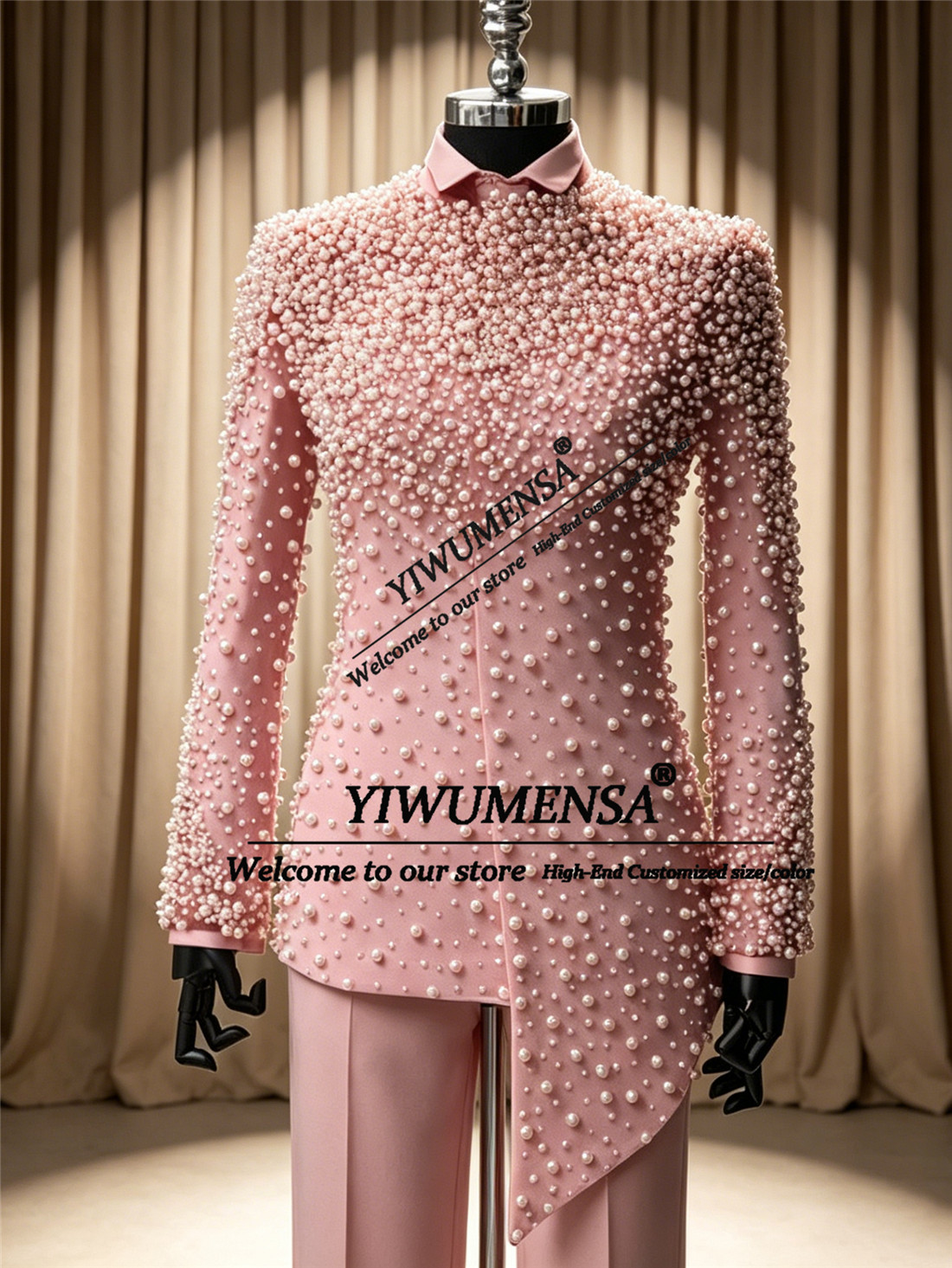 Unique Men'S Formal Wear - 手作りスーツ男性用結婚式ビーズ真珠プロム新郎ブレザーユニークなデザイン新郎タキシードフォーマルウェア男性ファッション衣装 2 個