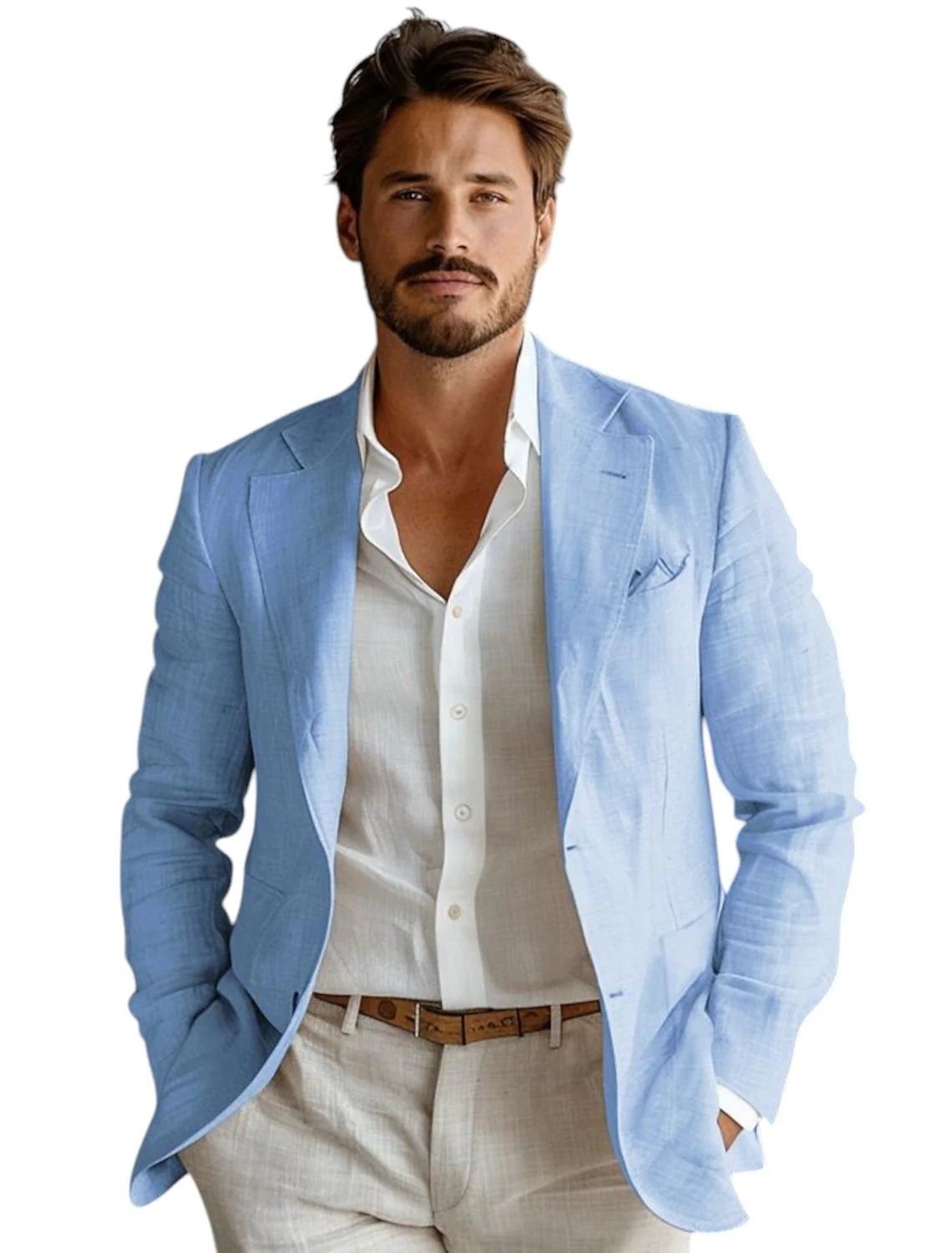 Men Formal Wear Design - ブルーのスリムフィットメンズリネンブレザーカジュアルパーティープロムデザイナーコート春夏新作フォーマルウェアリネンスーツブレザーアウター
