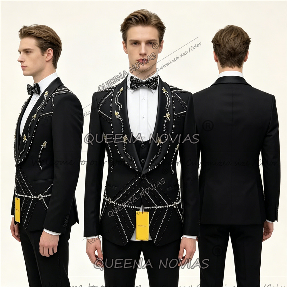 Unique Men'S Formal Wear - ユニークデザインスーツ メンズ スリムフィット 3ピースセット グルームフォーマルウェア タキシード