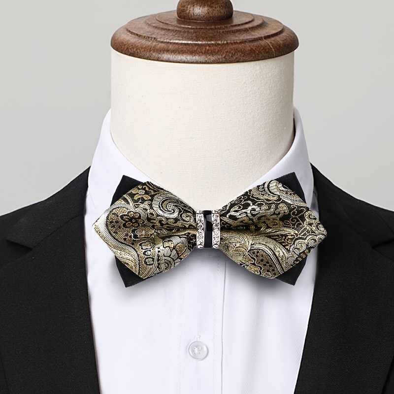 Men'S Formal Wear Bow Ties - メンズジャカードサテン蝶ネクタイ、ラインストーン装飾付き、ノータイ蝶ネクタイ、ブルー、イエロー、マルチカラーペイズリー柄、ライトラグジュアリーレトロスタイル、男性の結婚式、宴会、フォーマルウェア、パーティーに最適