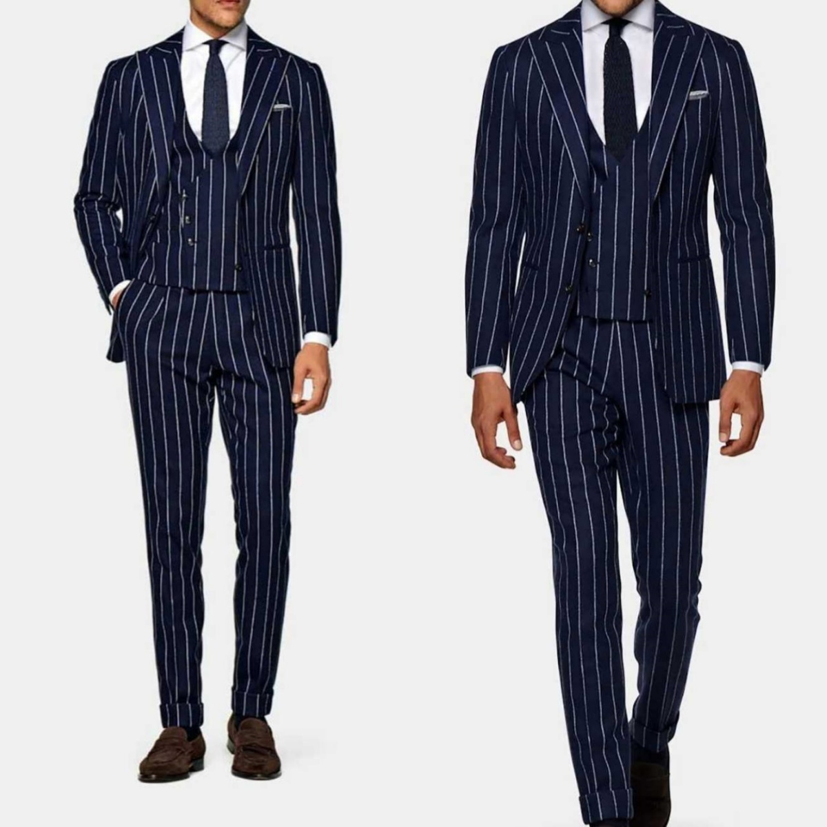 Formal Wear Jersey For Men - フォーマルウェディングタキシード3ピースピンストライプビジネスメンズスーツクラシックフィットピークドラペルイブニンググルームパーティーアウトフィットカスタムメイド