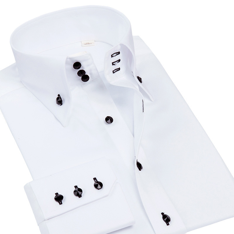 Men Formal Party Wear Shirt - 高級メンズスリムフィットドレスシャツ、クリスタルラインストーンボタン付き、長袖ホワイトビジネスフォーマルシャツ、結婚式やパーティーに最適