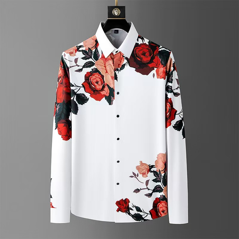 Men Formal Party Wear Shirt - メンズ長袖シャツ,ヴィンテージ,フローラルプリント,社交クラブウェア,ファッションラペル,高品質,ラグジュアリー