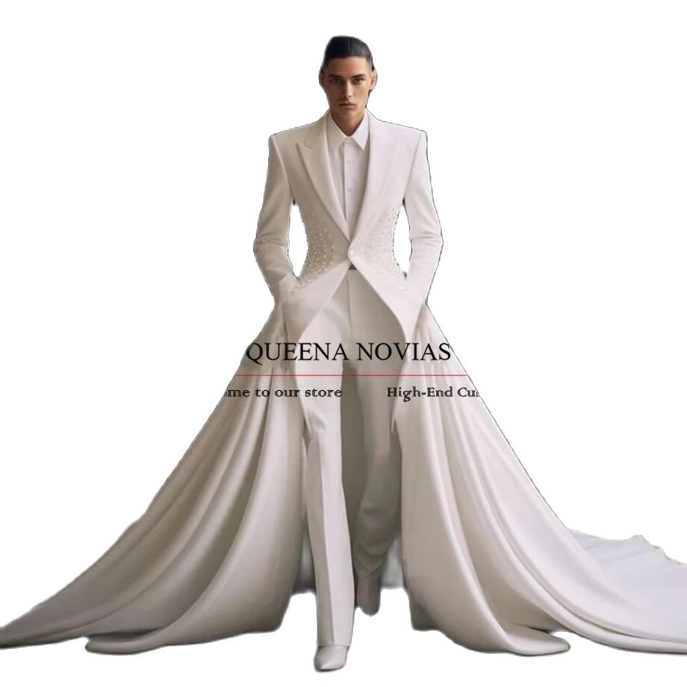 Formal Wear Jersey For Men - エレガントなパール付きメンズスーツ、可動式ケープ付きロングカスタムメンズウェディングタキシード、フォーマルパーティー、宴会衣装、男性用スーツ2026