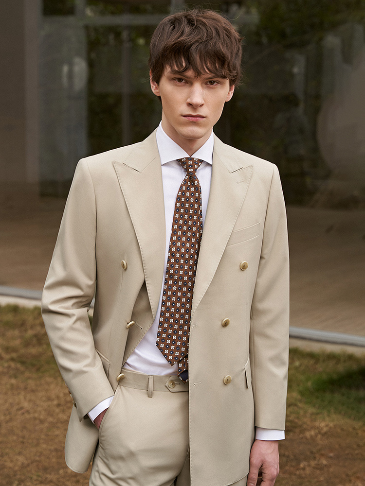 Khaki Formal Wear Men - ウール30% メンズスーツセット ブレザー パンツ ダブルブレスト ベージュ