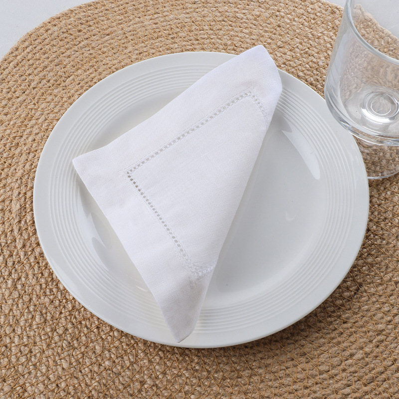 Monogrammed Handkerchief - 50枚セット ホワイトリネンヘムステッチカクテルコースター コットンリネンナプキンコースター 15X15CM 洗濯可能 結婚式やパーティー用