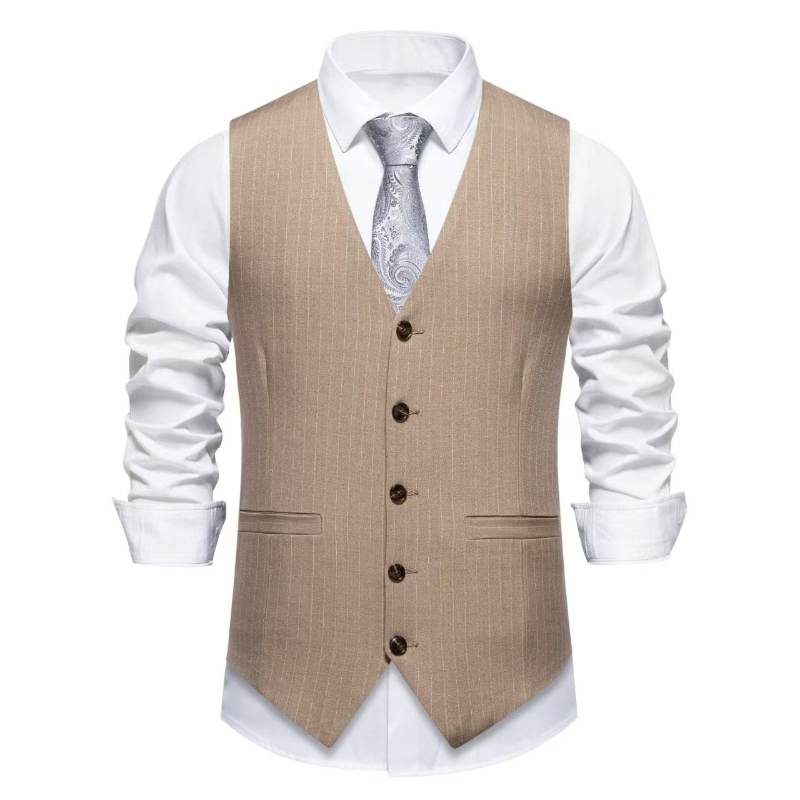 2026年新作 レッドストライプスーツベスト メンズ、ファッ - Khaki Formal Wear Men のレビューと価格