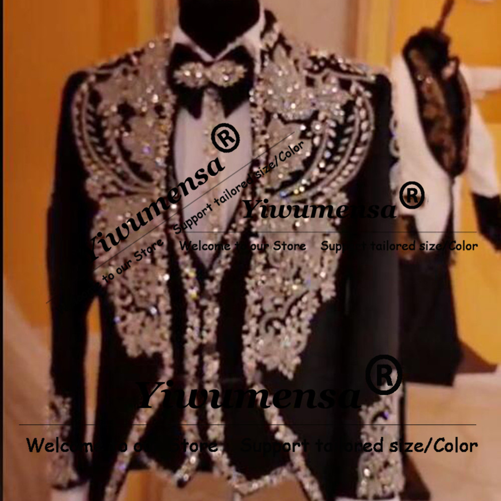イタリアデザインスーツ男性用結婚式クリスタルビーズプロムブレ - Men Formal Wear Design のレビューと価格