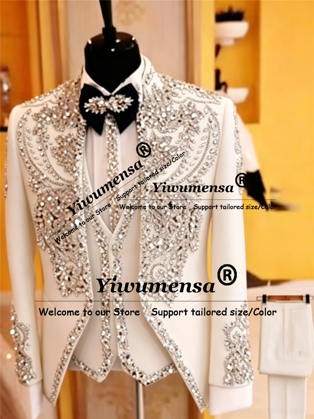 イタリアデザインスーツ男性用結婚式クリスタルビーズプロムブレ - Men Formal Wear Design のレビューと価格