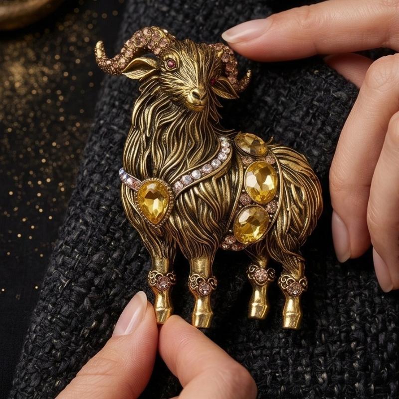 ユニークなラインストーンヤギブローチ傷つきにくい合金動物羊ピ - Unique Men'S Formal Wear のレビューと価格