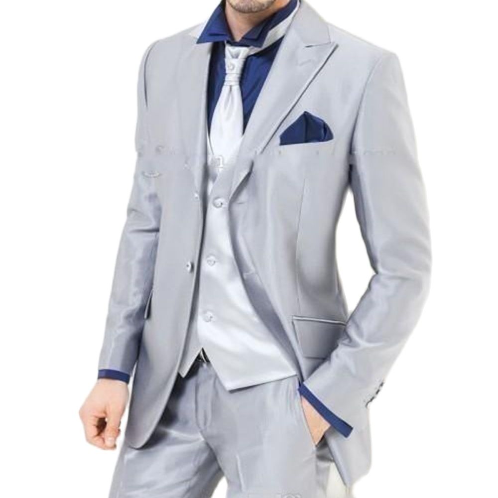 カスタムメイドシルバー光沢のあるサテンメンズスーツ 3 個ジ - Men'S Formal Dinner Wear のレビューと価格