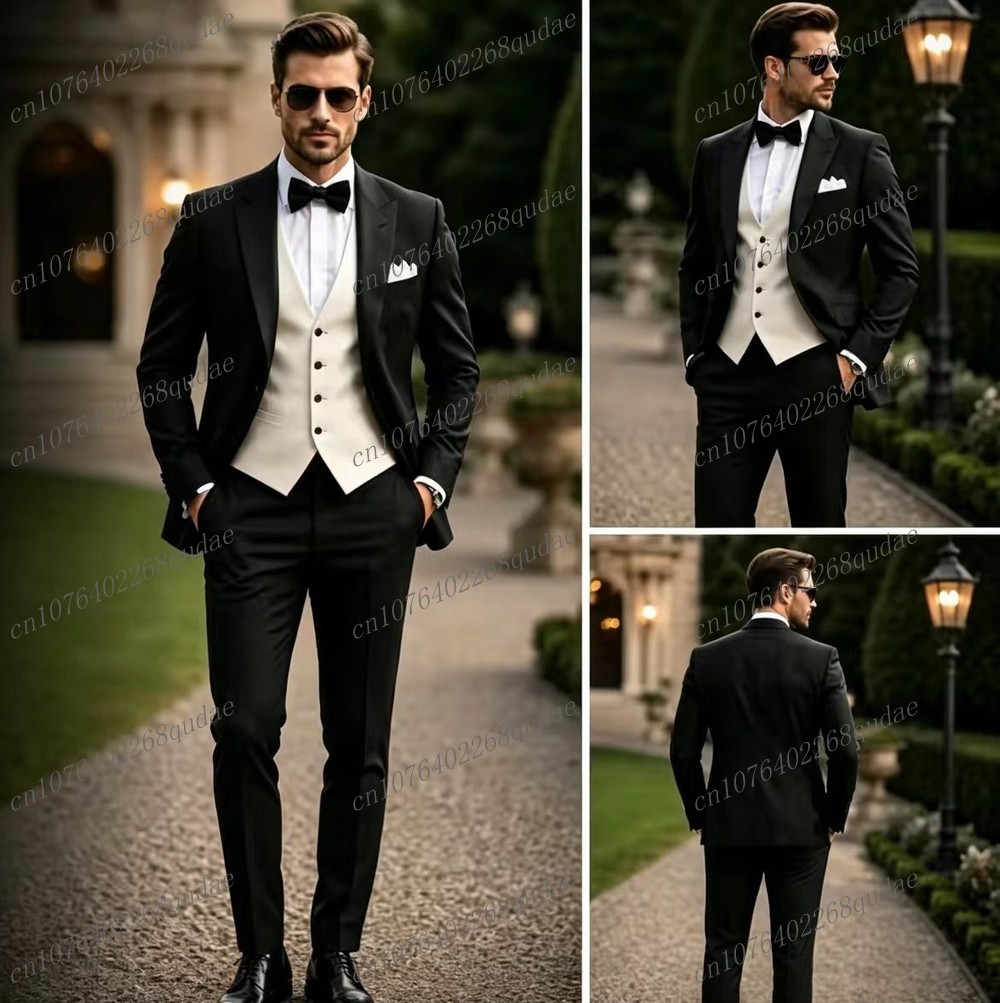 フォーマルな黒と白のメンズスーツ、結婚式、新郎、花婿の付添人 - Formal Wear Jersey For Men のレビューと価格