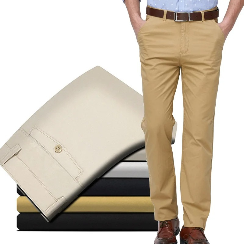 綿100% メンズカジュアルパンツ ストレートカット チノパ - Khaki Formal Wear Men のレビューと価格