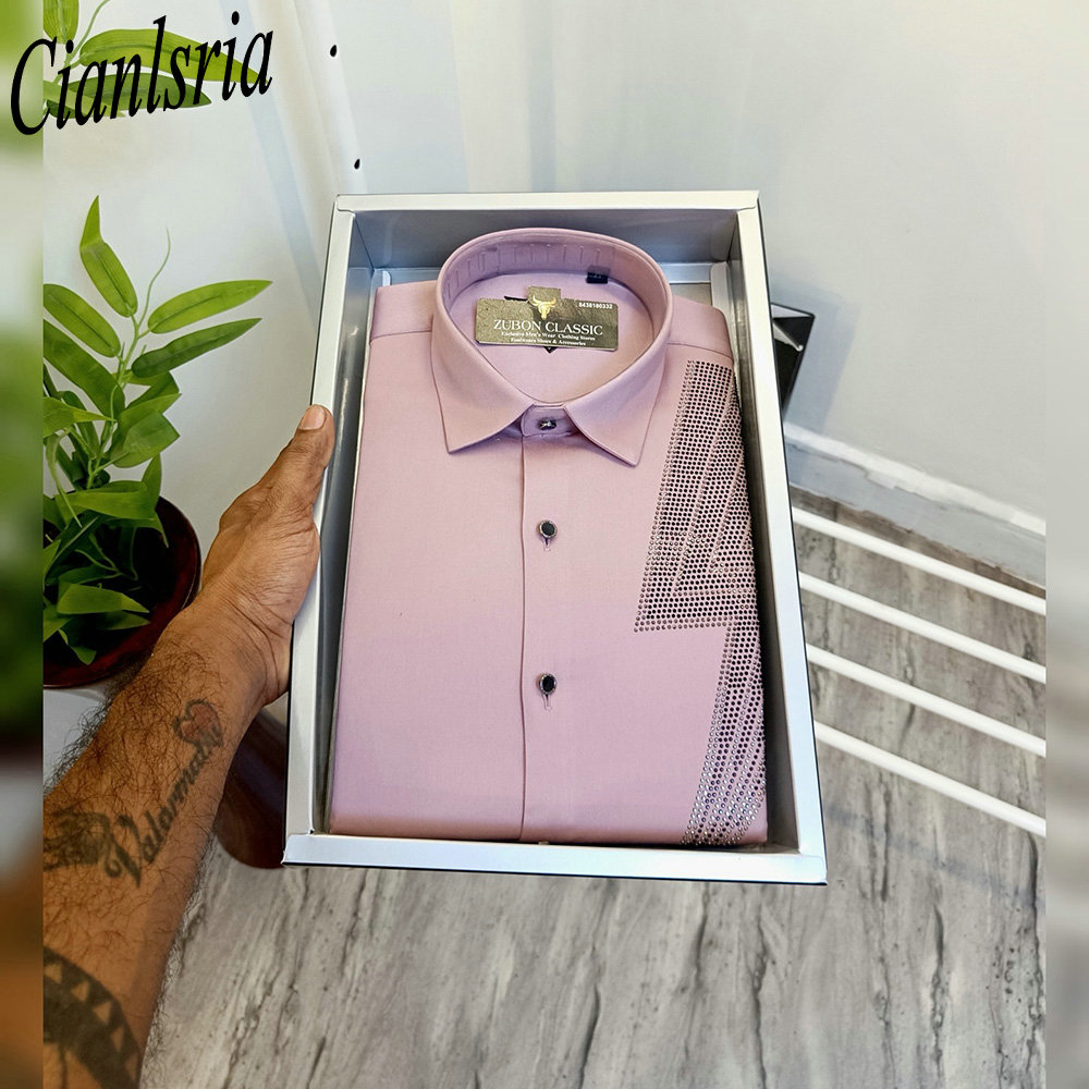 メンズラグジュアリー片面幾何学模様Vラインストーン長袖ドレス - Men Formal Party Wear Shirt のレビューと価格