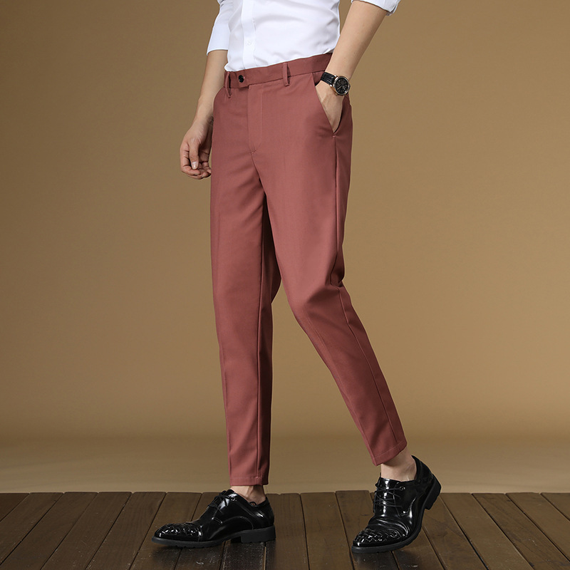 夏のスーツのズボン男性赤、黒カーキフラット正式な事務服スマー - Khaki Formal Wear Men のレビューと価格