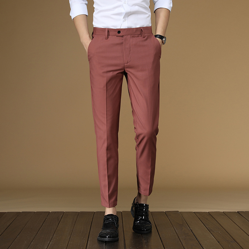 夏のスーツのズボン男性赤、黒カーキフラット正式な事務服スマー - Khaki Formal Wear Men のレビューと価格