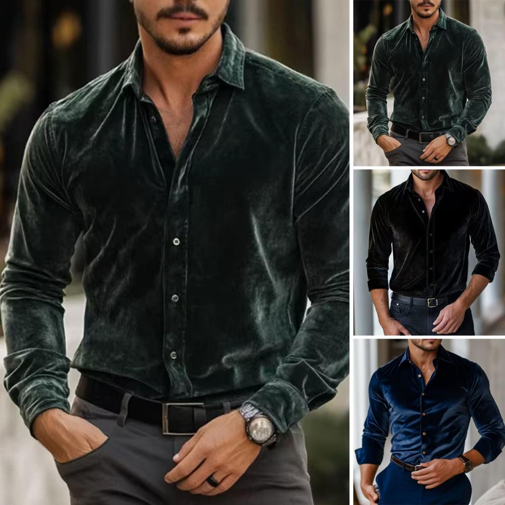 メンズベルベットシャツ メンズベルベットドレスシャツ 長袖ボ - Men Formal Party Wear Shirt のレビューと価格