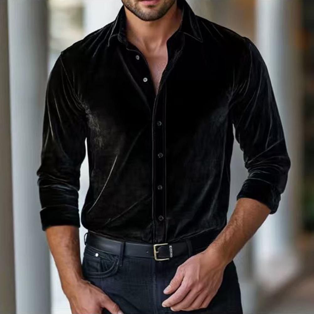 メンズベルベットシャツ メンズベルベットドレスシャツ 長袖ボ - Men Formal Party Wear Shirt のレビューと価格
