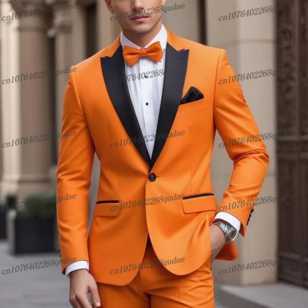 黒襟オレンジフォーマルメンズスーツ結婚式パーティー新郎スーツ - Formal Wear Jersey For Men のレビューと価格
