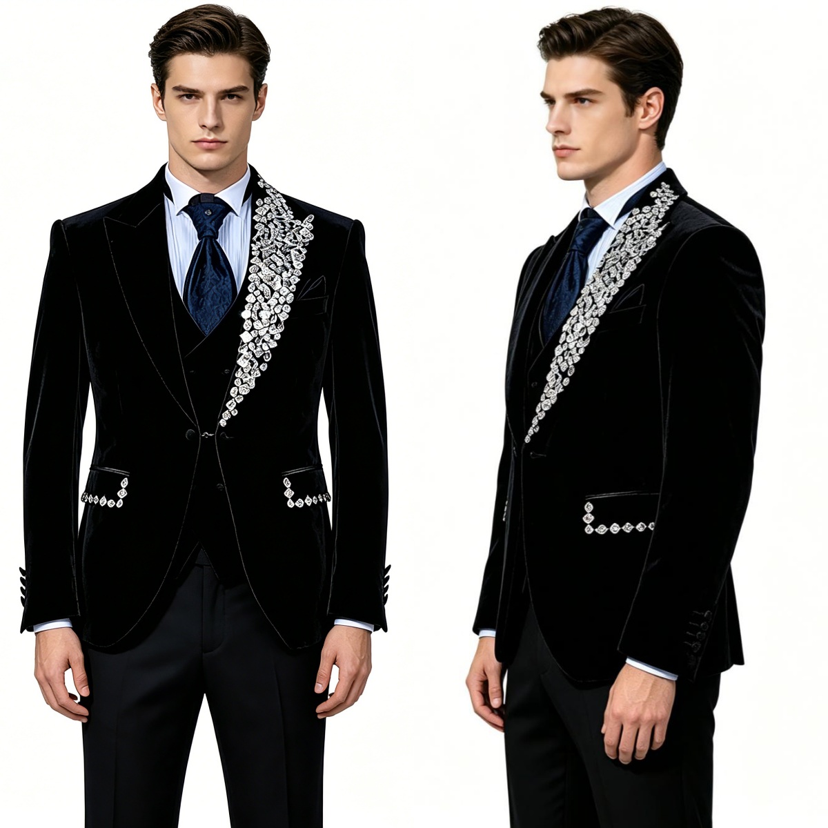 フォーマルウェディングタキシードベルベット2ピースセットプラ - Formal Wear Jersey For Men のレビューと価格
