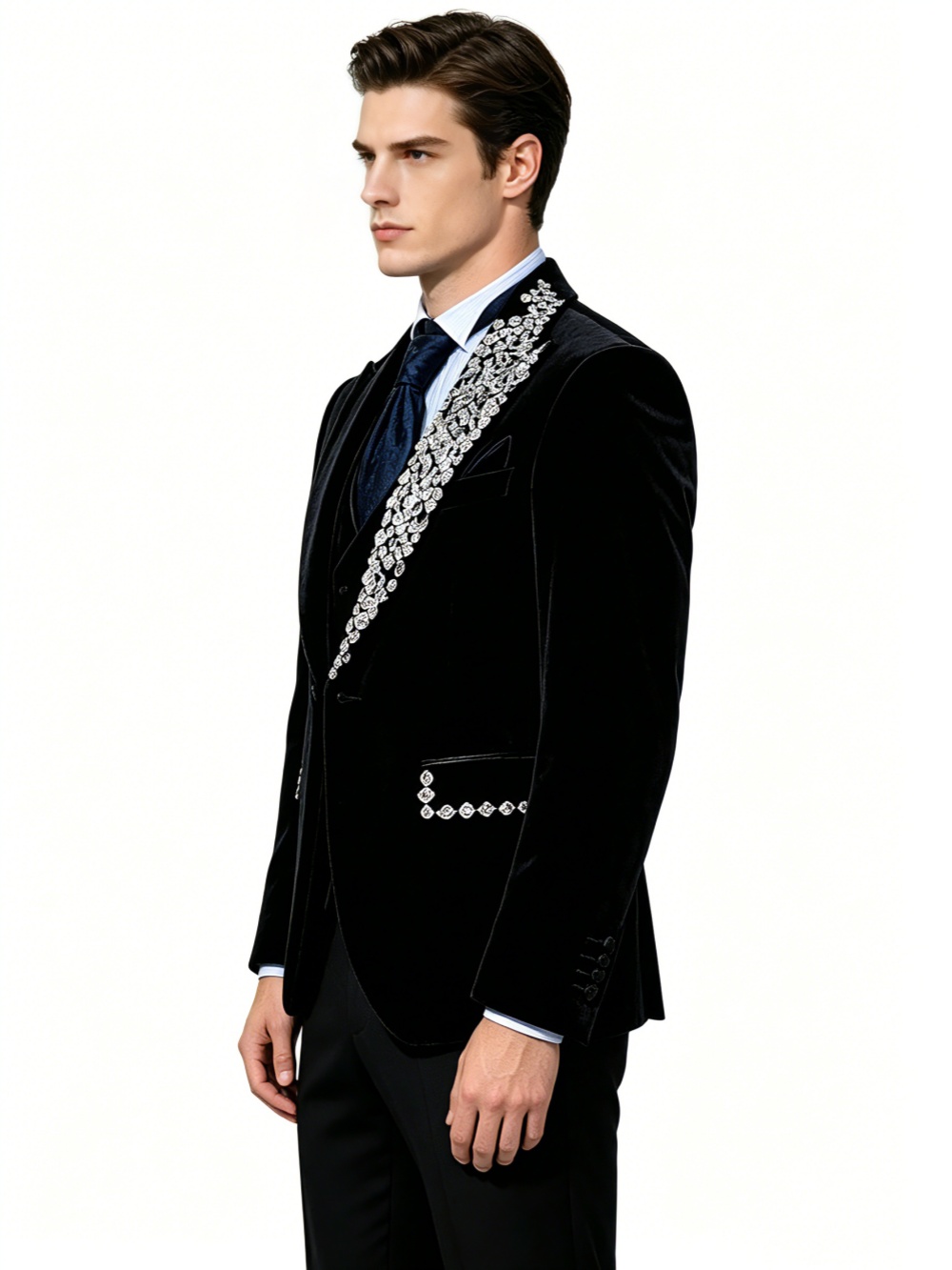 フォーマルウェディングタキシードベルベット2ピースセットプラ - Formal Wear Jersey For Men のレビューと価格