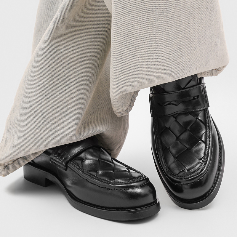 男性手作り織り込みペニーローファー ブラック ローヒール フ - Men'S Formal Office Wear Shoes のレビューと価格