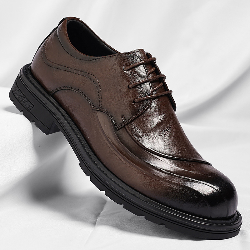 ブラウンの艶出し本革レースアップチャンキーソールフォーマルビ - Men'S Formal Office Wear Shoes のレビューと価格
