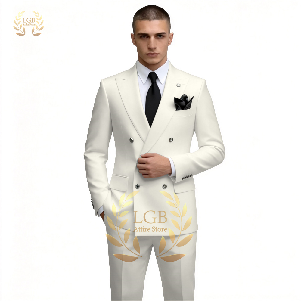 メンズホワイトダブルブレストスーツ2ピースセットスリムフィッ - Men'S Formal Dinner Wear のレビューと価格