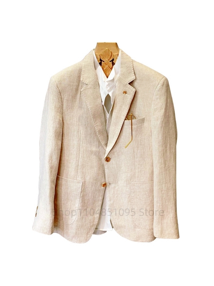 ベージュ男性スーツリネンブレザージャケットビジネスカジュアル - Men Formal Wear Design のレビューと価格