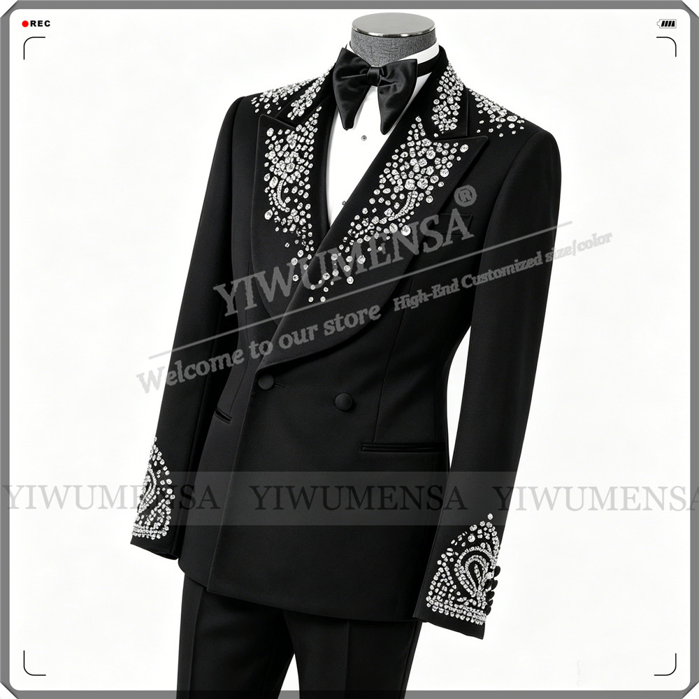 高級結婚式のスーツ男性用ラインストーンビーズジャケットパンツ - Formal Wear Jersey For Men のレビューと価格