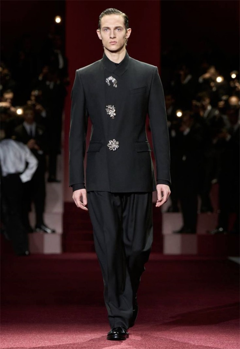 ブラッククリスタル男性スーツセット 2 個ブレザー + パン - Formal Wear Jersey For Men のレビューと価格