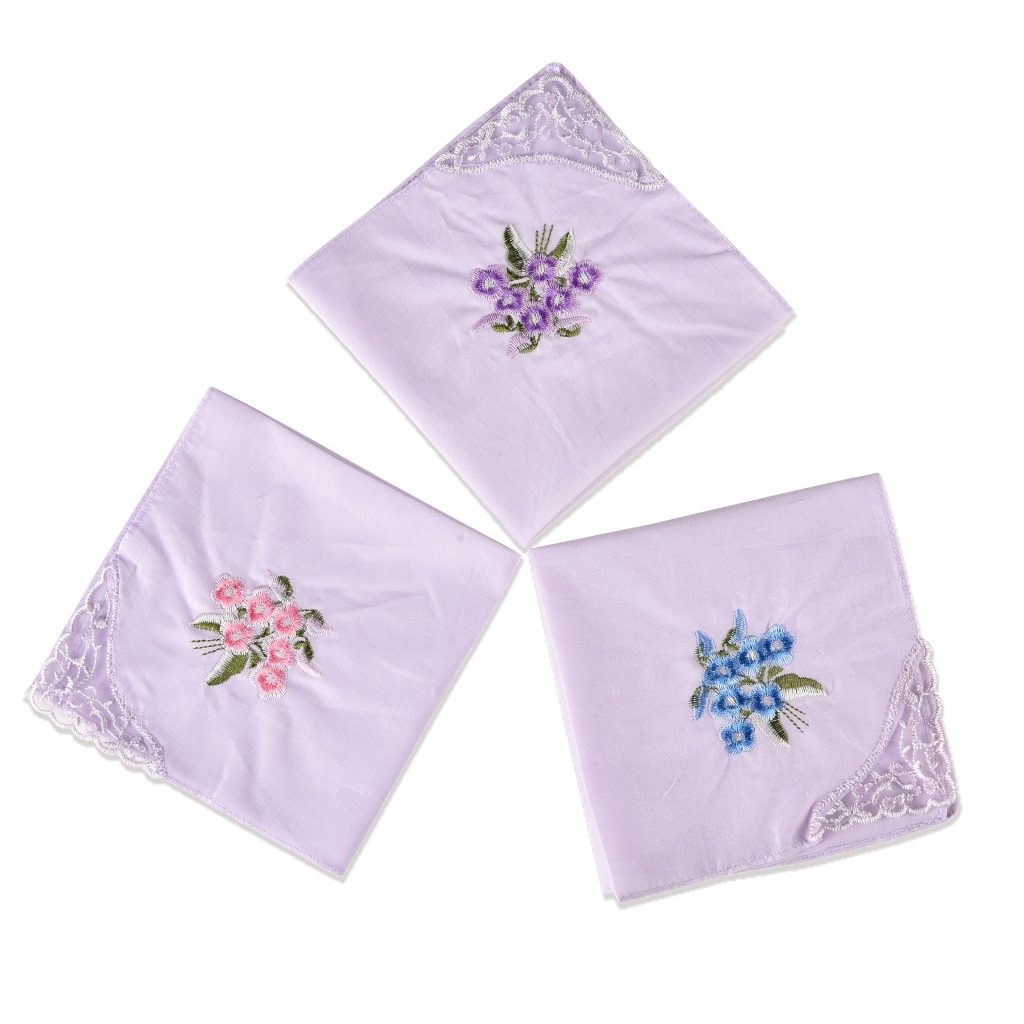 3 個の高級綿女性ハンカチ刺繍レースフラワーハンカチ花ランダ - Monogrammed Handkerchief のレビューと価格