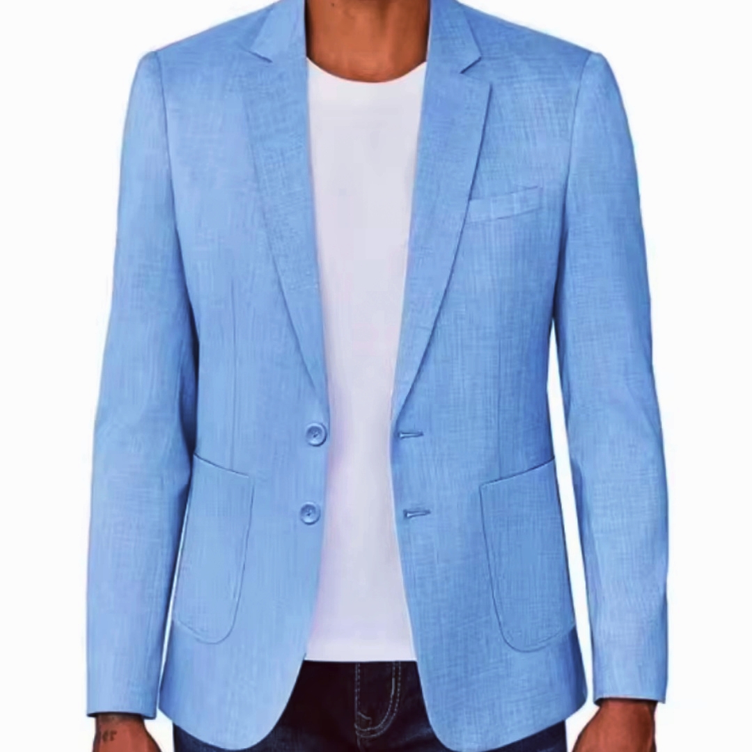 スリムフィットメンズベージュ/ブルーリネンブレザーカジュアル - Men Formal Wear Design のレビューと価格