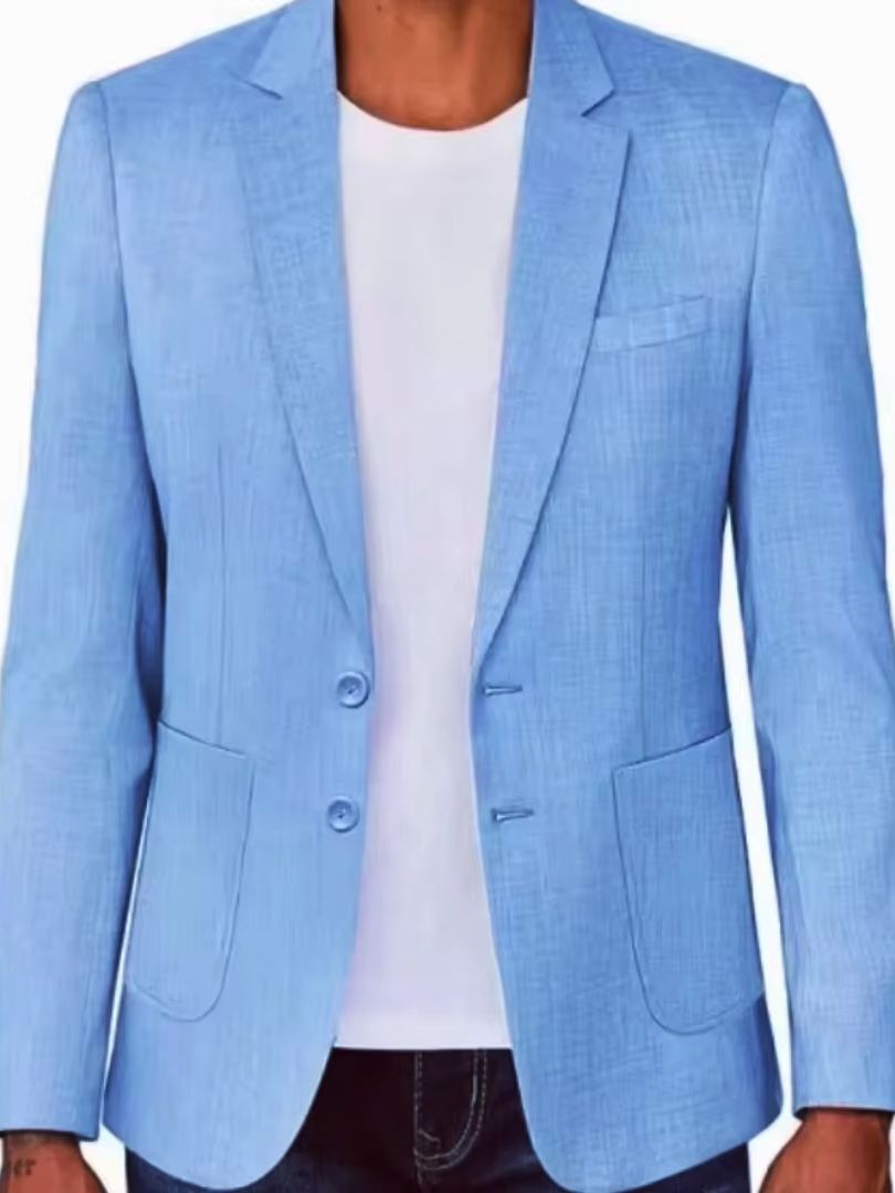 スリムフィットメンズベージュ/ブルーリネンブレザーカジュアル - Men Formal Wear Design のレビューと価格