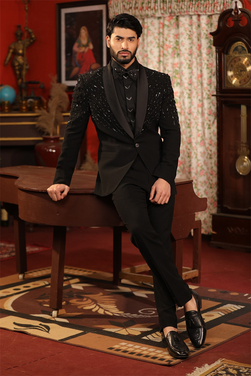 クリスタル黒人男性スーツセット 2 個綿ブレザー + パンツ - Formal Wear Jersey For Men のレビューと価格