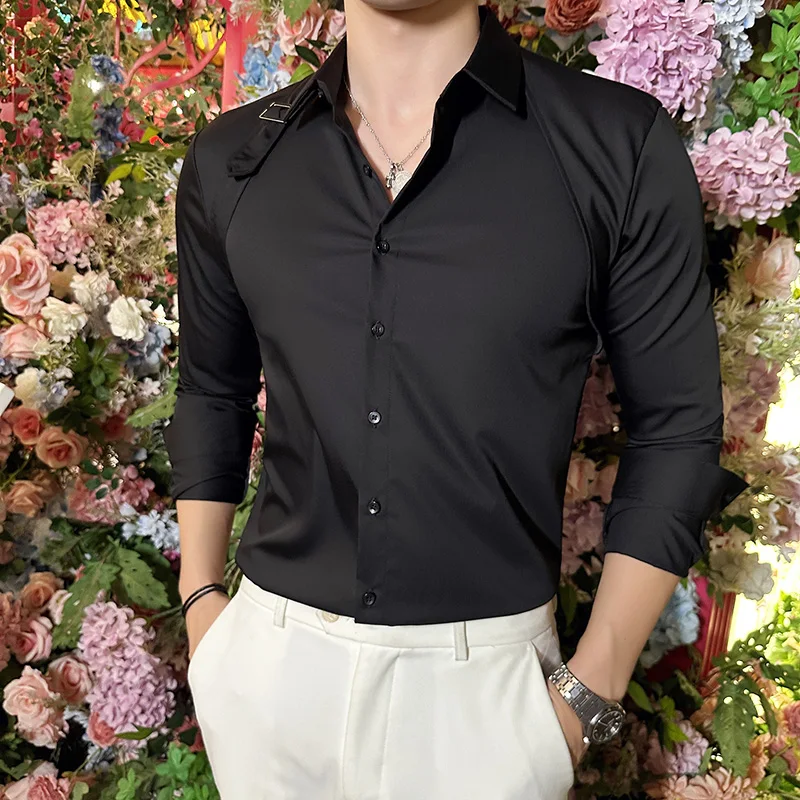 メンズ長袖タキシードシャツ,ベルトデザイン,スリムフィット, - Men Formal Party Wear Shirt のレビューと価格