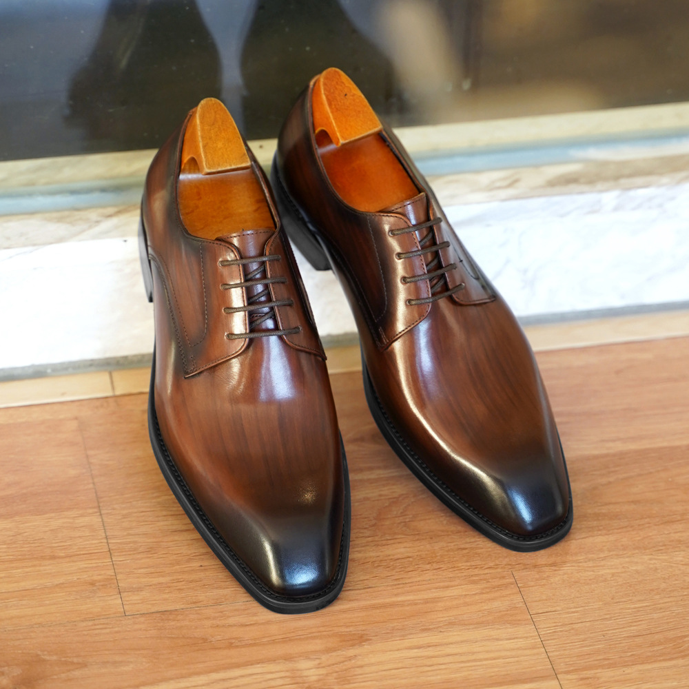 メンズビジネスカジュアルシューズ、ヴィンテージ風木目調スクエ - Men'S Formal Office Wear Shoes のレビューと価格