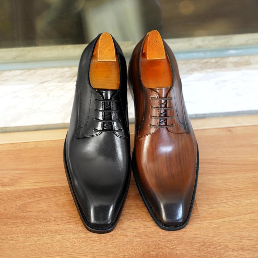 メンズビジネスカジュアルシューズ、ヴィンテージ風木目調スクエ - Men'S Formal Office Wear Shoes のレビューと価格