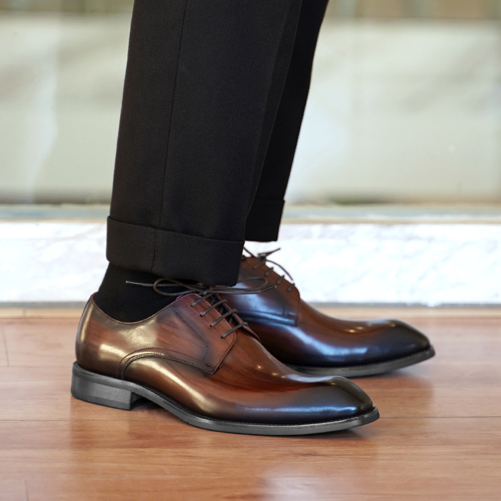 メンズビジネスカジュアルシューズ、ヴィンテージ風木目調スクエ - Men'S Formal Office Wear Shoes のレビューと価格