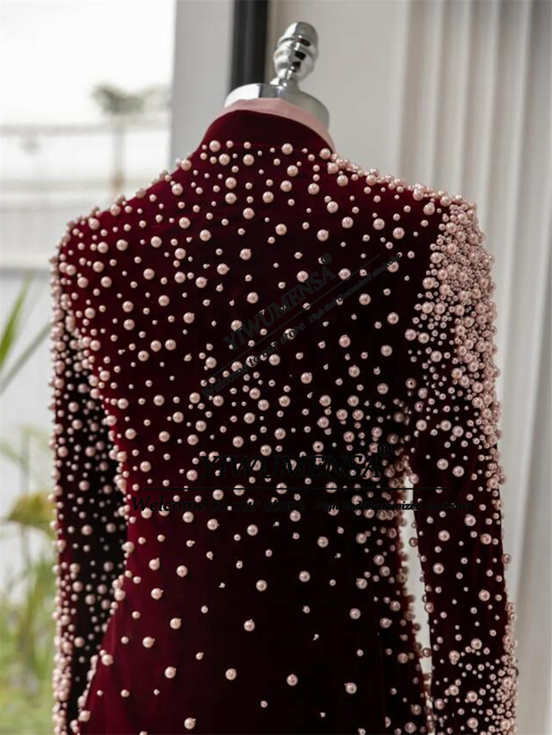 手作りスーツ男性用結婚式ビーズ真珠プロム新郎ブレザーユニーク - Unique Men'S Formal Wear のレビューと価格
