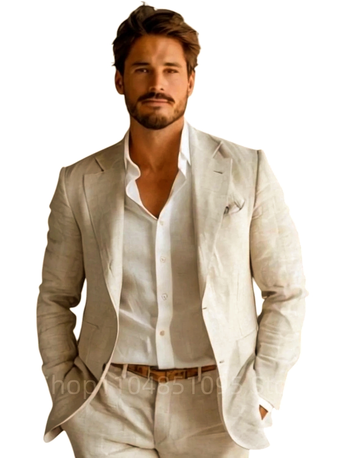 ブルーのスリムフィットメンズリネンブレザーカジュアルパーティ - Men Formal Wear Design のレビューと価格
