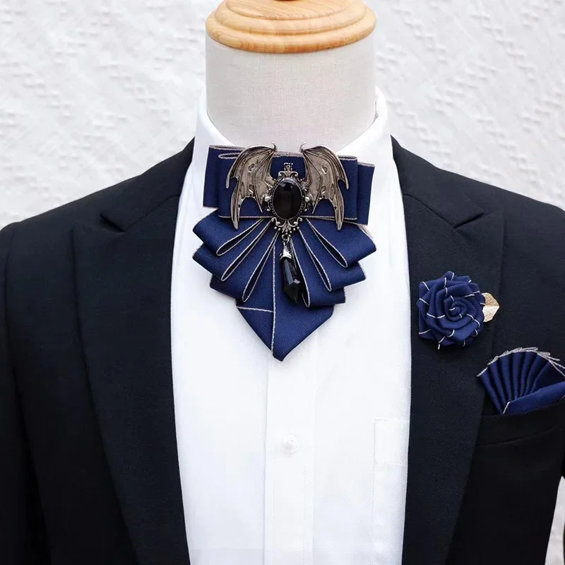 男性用の英国スタイルのボウブローチセット,花の襟付きのフォー - Men'S Formal Wear Bow Ties のレビューと価格