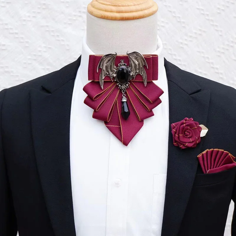 男性用の英国スタイルのボウブローチセット,花の襟付きのフォー - Men'S Formal Wear Bow Ties のレビューと価格